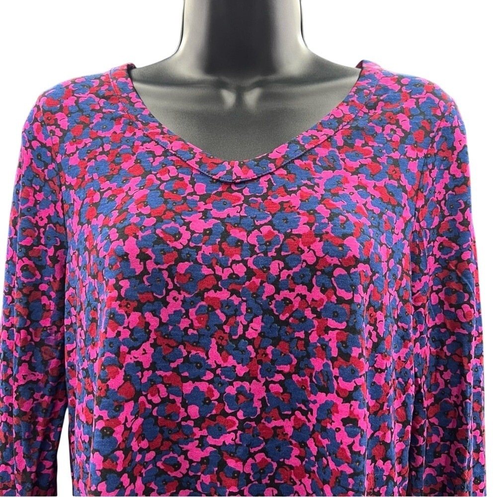 Green Tea Womens Pink Purple Floral V-Neck Long Sleeve Top Button Cuff Scheels S
